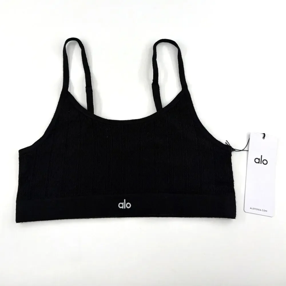 Alo Yoga Black Pointelle Sweater Be Mine Bra Size L